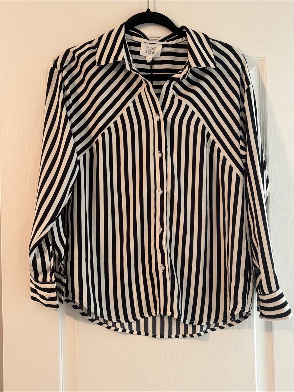 NWT! Olive & Oak Black and White Striped Button-Down Blouse